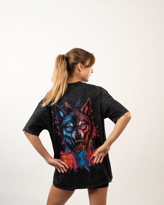 BFEERCE Neon Wolf Design Oversized T-Shirt Women