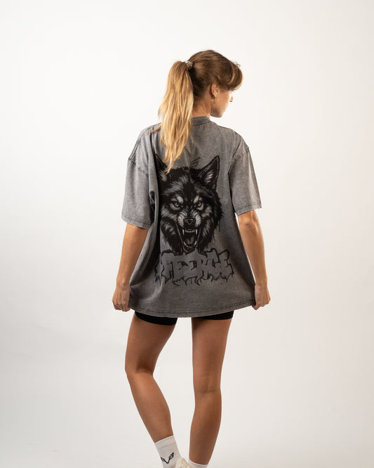 BFEERCE Grey Wolf Design Oversized T-Shirt Women