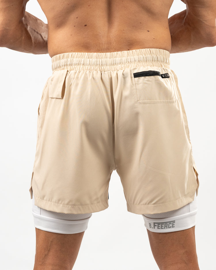 BFEERCE 2-in-1 Performance Shorts – Sand