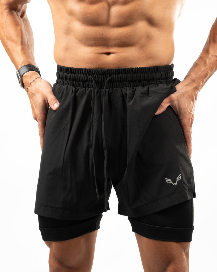BFEERCE 2-in-1 Performance Shorts- Black