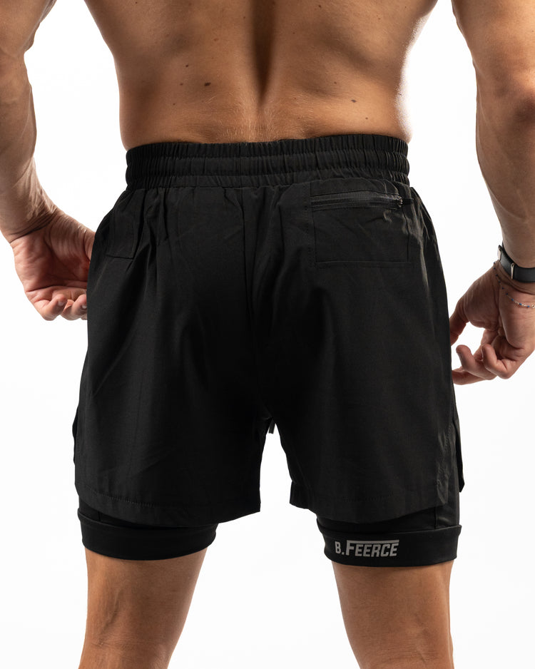 BFEERCE 2-in-1 Performance Shorts- Black