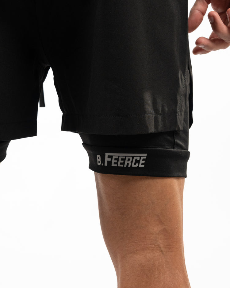 BFEERCE 2-in-1 Performance Shorts- Black