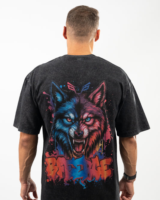BFEERCE Neon Wolf Design Oversized T-Shirt Men